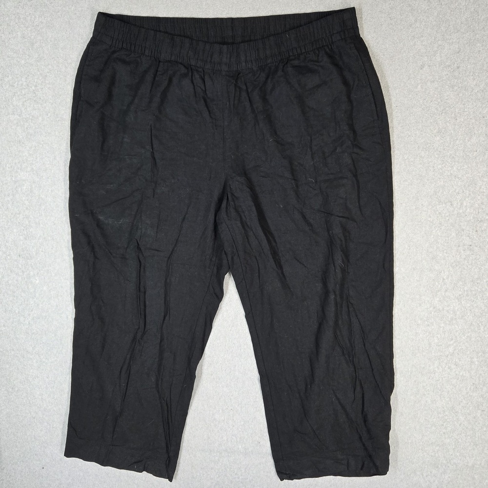 Old Navy Women Pants 2XL Black Wide Leg Linen Blend High Rise Pockets 26" Inseam